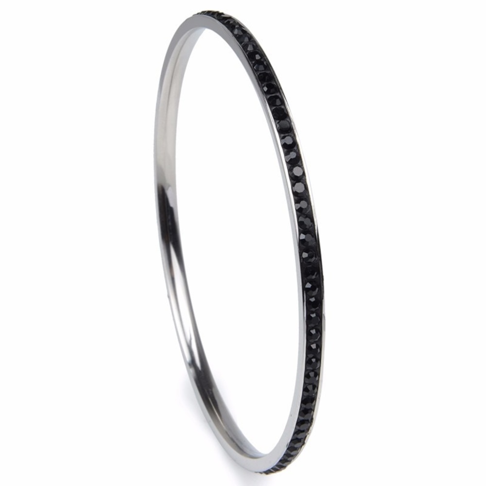 Crystal 1 Row Black Stainless Steel Bangle